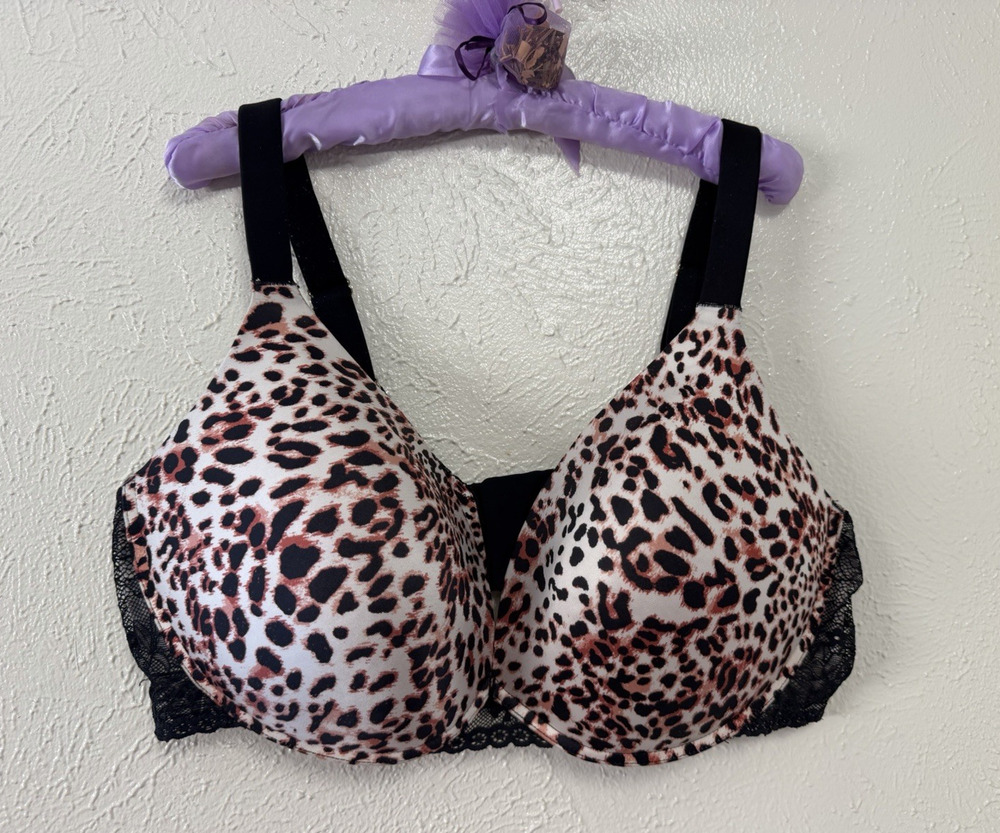 Women's Joyspun Underwire Plunge Bra Plus Size Full Figure Leopard Print 44DDD